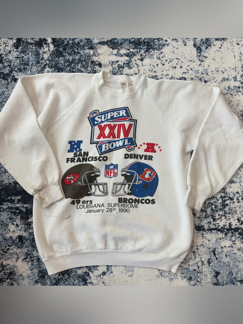 Vintage 1990 Super Bowl XXIV 49ers Broncos Crewneck Sweatshirt XL